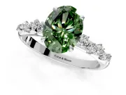Cluster Engagement Ring Setting for Fancy Green Oval Center with Round Cut Accent Band and Prong Head in Sterling Silver