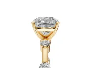 Solitaire Engagement Ring Setting for Cushion Cut Center with Bezel Station Band and Prong Head in Yellow Gold