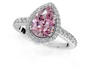 Halo Engagement Ring Setting for Fancy Pink Pear-Shaped Center with Inner Milgrain Border and Prong Head in Sterling Silver