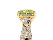 3 Stone Engagement Ring Setting for Fancy Yellow Radiant Cut Center with Pave Split Shank and Prong Head in Yellow Gold