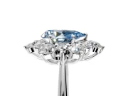 Small-Accent Cluster Halo Engagement Ring Setting for Fancy Blue Pear-Shaped Center with Plain Band and Prong Head in Sterling Silver
