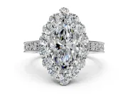 Halo Engagement Ring Setting for Marquise Center with Milgrain Channel Band and Prong Head in Sterling Silver