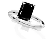Hidden Halo Engagement Ring Setting for Fancy Black Emerald Cut Center with Thin Rounded Band and Prong Head in Sterling Silver