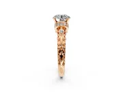 Solitaire Engagement Ring Setting for Round Cut Center with Filigree Band and Prong Head in Rose Gold