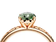 Solitaire Engagement Ring Setting for Fancy Green Pear-Shaped Center with Scrollwork Band and Prong Head in Rose Gold