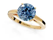Solitaire Engagement Ring Setting for Fancy Blue Round Cut Center with Flat-Sided Plain Band and Prong Head in Yellow Gold