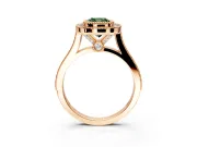Halo Engagement Ring Setting for Fancy Green Cushion Cut Center with Milgrain Frame, Pave Band and Prong Head in Rose Gold