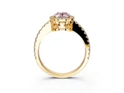 Accent Halo Engagement Ring Setting for Fancy Pink Oval Center with Full-Length Pave Band and Prong Head in Yellow Gold
