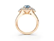 Halo Engagement Ring Setting for Fancy Blue Oval Center with Two-Strand Split Shank and Prong Head in Rose Gold