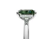 Hidden Halo Engagement Ring Setting for Fancy Green Emerald Cut Center with Thin Rounded Band and Prong Head in Sterling Silver