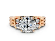 Solitaire Engagement Ring Setting for Round Cut Center with Grooved Bar Accent Band and Prong Head in Rose Gold
