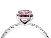 Solitaire Engagement Ring Setting for Fancy Pink Emerald Cut Center with Fine Pave Narrow Band and Prong Head in Sterling Silver