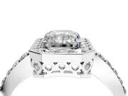 Halo Engagement Ring Setting for Emerald Cut Center with Heart-Shaped Openwork, Pave Band and Prong Head in White Gold