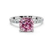 Solitaire Engagement Ring Setting for Fancy Pink Cushion Cut Center with Fine Pave Narrow Band and Prong Head in White Gold