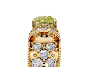 Pave Engagement Ring Setting for Fancy Yellow Cushion Cut Center with Curved Accent Rows, Openwork and Prong Head in Yellow Gold