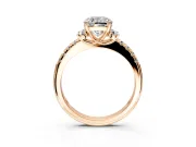 Paired Accent Engagement Ring Setting for Cushion Cut Center with Pave Band and Prong Head in Rose Gold