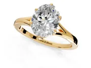 Solitaire Engagement Ring Setting for Oval Center with Plain Split Shank and Prong Head in Yellow Gold