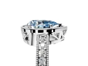 Milgrain Halo Engagement Ring Setting for Fancy Blue Pear-Shaped Center with Wide Pave Band and Prong Head in White Gold