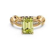 Solitaire Engagement Ring Setting for Fancy Yellow Emerald Cut Center with Marquise Panel Band and Prong Head in Yellow Gold