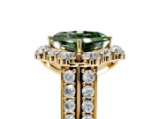 Large Accent Halo Engagement Ring Setting for Fancy Green Asscher Cut Center with Pave Split Shank and Prong Head in Yellow Gold