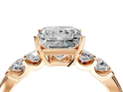5 Stone Engagement Ring Setting for Princess Cut Center with Plain Band and Prong Head in Rose Gold