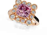 Cluster Halo Engagement Ring Setting for Fancy Pink Cushion Cut Center with Milgrain Bezel Accents and Prong Head in Rose Gold