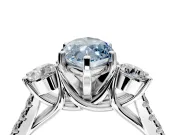 3 Stone Engagement Ring Setting for Fancy Blue Marquise Center with Crossover Basket, Pave Band and Prong Head in Platinum