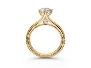 Solitaire Engagement Ring Setting for Oval Center with Milgrain Cathedral Band and Prong Head in Yellow Gold
