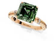 Rope Engagement Ring Setting for Fancy Green Asscher Cut Center with Accent Shoulders and Prong Head in Rose Gold
