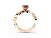 Solitaire Engagement Ring Setting for Fancy Pink Radiant Cut Center with Bar-Station Pave Twist and Prong Head in Rose Gold