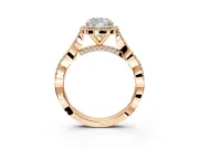 Halo Engagement Ring Setting for Cushion Cut Center with Twist Band and Prong Head in Rose Gold