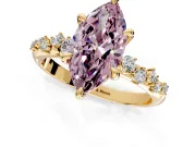 Solitaire Engagement Ring Setting for Fancy Pink Marquise Center with Trailing Leaf Accent Band and Prong Head in Yellow Gold