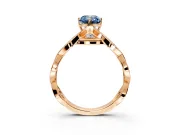 Solitaire Engagement Ring Setting for Fancy Blue Emerald Cut Center with Accented Twist Band and Leaf Prong Head in Rose Gold
