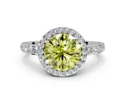 Halo Engagement Ring Setting for Fancy Yellow Round Cut Center with Heart-Shaped Openwork, Pave Band and Prong Head in Platinum