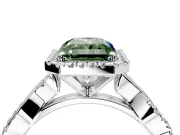Halo Engagement Ring Setting for Fancy Green Radiant Cut Center with Pave and Plain Twist Band and Prong Head in White Gold
