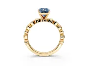 Solitaire Engagement Ring Setting for Fancy Blue Radiant Cut Center with Beaded Bezel Station Band and Prong Head in Yellow Gold