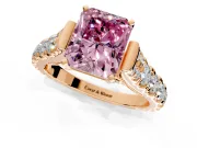Solitaire Engagement Ring Setting for Fancy Pink Radiant Cut Center with Pave Cathedral Shoulders and Prong Head in Rose Gold