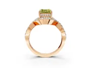 Halo Engagement Ring Setting for Fancy Yellow Asscher Cut Center with Pave Infinity Twist Band and Prong Head in Rose Gold