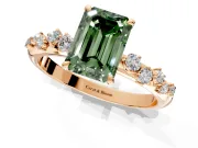 Cluster Engagement Ring Setting for Fancy Green Emerald Cut Center with Round Cut Accent Band and Prong Head in Rose Gold