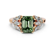 Leaf Cluster Engagement Ring Setting for Fancy Green Emerald Cut Center with Marquise Accents and Prong Head in Rose Gold