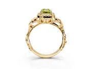 Halo Engagement Ring Setting for Fancy Yellow Emerald Cut Center with Open Scroll Shoulders and Prong Head in Yellow Gold