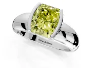 Tension Engagement Ring Setting for Fancy Yellow Radiant Cut Center with Wide Flat Band and Tension Head in White Gold