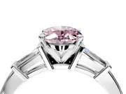 3 Stone Engagement Ring Setting for Fancy Pink Oval Center with Channel Baguette Accents and Prong Head in Sterling Silver