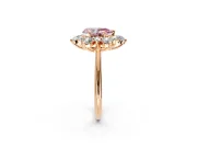 Small-Accent Cluster Halo Engagement Ring Setting for Fancy Pink Pear-Shaped Center with Plain Band and Prong Head in Rose Gold