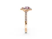 Halo Engagement Ring Setting for Fancy Pink Heart-Shaped Center with Raised Halo, Pave Band and Prong Head in Rose Gold