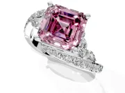 Solitaire Engagement Ring Setting for Fancy Pink Asscher Cut Center with Pave Bypass Twist Band and Prong Head in White Gold