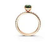 Solitaire Engagement Ring Setting for Fancy Green Emerald Cut Center with Shared-Prong Accents and Prong Head in Rose Gold