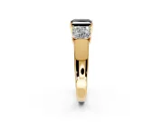 3 Stone Engagement Ring Setting for Fancy Black Princess Cut Center with Raised Basket Heads and Prong Head in Yellow Gold