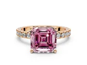 Solitaire Engagement Ring Setting for Fancy Pink Asscher Cut Center with Fine Pave Band and Claw Prong Head in Rose Gold