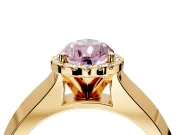 Halo Engagement Ring Setting for Fancy Pink Pear-Shaped Center with Knife Ridge Cathedral Band and Prong Head in Yellow Gold